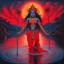 Placeholder: An oil painting of goddess Kali crossing a lake neon red colors