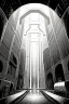 Placeholder: Tunnel of white energy in the dark, environment, greyscale