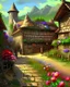 Placeholder: medieval fantasy village with flowers rpg art painterly