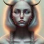 Placeholder: three girls, glasses, portrait, leaning pose, sueter, dead eyes, emotionless face, long white hair, full body, realistic painting, tattoo, intricate detail, cute, small girl, symmetrical, emotionless, big horns,