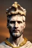 Placeholder: Realistic image, Roman sculpture made in marble with gold veins, Lionel messi, gold laurel leaves crown, waist up portrait,marble material, gold ornaments, Renaissance style, sun rays background, epic, celestial, cinematic lighting, God lights, 4k resolution, smooth details, soft lighting, unreal engine 5, art station, substance 3d.