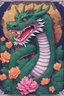 Placeholder: Bitcoin cryptocurrency and dragon, moutains are far away, it is happy new year, we can see flowers are in full bloom