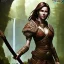 Placeholder: dungeons and dragons, female human, druid, brown hair, brown eyes, full body, realistic face, short hair, hair tied back, large nose, closed mouth