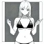 Placeholder: manga, greyscale, line arts, slim girl in bikini