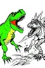 Placeholder: create a coloring page, white background Depict a T-Rex confronting a rival dinosaur, such as a Triceratops or another T-Rex, in a dramatic standoff over territory ink drawing clipart, simple line illustrations, colored