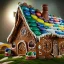 Placeholder: an intricate hobbit-style gingerbread house with rainbow sprinkles, frosting, crushed rock candy, 8k resolution, centered, high-quality, ultrafine-detail, digital art, flickering light, detailed matte, volumetric lighting, illustration, 3D octane render, brian froud, howard lyon, ben goossens, George Grie, greg rutowski, alphonse mucha