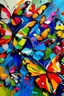 Placeholder: Butterflies in abstract expressionist painting in vivid colors, thick impasto brushstrokes, spontaneous drips and splatters, texture and movement, explore emotions and ideas through non-representational forms --v 5.2