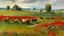 Placeholder: A field with haystacks, flowers, and animals painted by Claude Monet