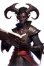 Placeholder: En male black skin tiefling fra dnd holding a book with Arcane Magic simple swirling around them