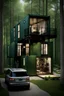 Placeholder: Medium-sized house made from shipping containers, in the woods, photorealistic