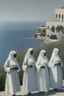 Placeholder: 7 suore africane con tunica grigia giornata di sole precipizio fuori città uomo militare bianco giovane
