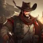 Placeholder: Portrait, bearded, Gunslinger, Cowboy, cowboy hat, serious face, Blood Splatter