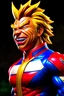 Placeholder: my hero academy, all might, hyper realistic, good lighting, photograph, smile, warm lighting, portrait, Hero pose, emulate Nikon D6 high shutter speed action shot, 8K, trending on artstation