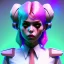 Placeholder: waitress punk teenager, rounded face, pink hair, color cheeks, striped shirt, color ambient light, vibrant color, highly detailed, art stations, concept art, smooth, unreal engine 5, god rays, ray tracing, RTX, lumen lighting, ultra detail, volumetric lighting, 3d, finely drawn, high definition, high resolution.