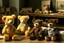 Placeholder: six Steiff Teddy Bear children sitting at desks in a classroom facing a teddy bear teacher standing in front at a blackboard