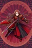 Placeholder: full body picture of a young woman with long brown hair, fantasy, dark, wearing black and red leather fantasy armor, evil, red eyes, smirk, confident, arrogant, anime, high resolution, hi res, detailed, intricate, fighting, warrior, detailed background