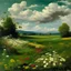 Placeholder: A green grassy plain with flowers painted by Gustave Courbet