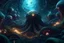 Placeholder: View into an event horizon in space with many enormous strange tentacled whale-like creatures with many huge faceted eyes and mouths, flying around, detailed matte painting, deep colour, fantastical, intricate detail, complementary colours, fantasy concept art, Unreal Engine 5