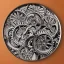 Placeholder: coaster featuring cogs and gears, fine pen illustration, highly intricate on parchment paper