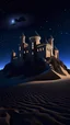 Placeholder: castle in the desert with sand waterfalls falling from it at night