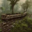 Placeholder: an abandoned train on tracks overgrown by nature with large puddles of water flooding part of tracks, 8k resolution, high-quality, fine-detail, intricate, digital art, detailed matte, volumetric lighting, illustration, 3D octane render, brian froud, howard lyon, selina french, anna dittmann, annie stokes, lisa parker, greg rutowski