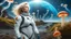 Placeholder: middle-aged, blond-haired woman in a spacesuit, on the shores of an alien world, with mushrooms, with jellyfish tentacles floating in the air, photorealistic, Detailed Matte Painting, Deep Colour, Fantastical, Intricate Detail, sunshine, blue sky