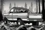 Placeholder: pickup truck, rear, forest, standing, silhouette, comic book,post-apocalypse, gray background, night time,
