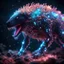 Placeholder: bioluminescent carnivore creature, covered with glowing crystals, glowing particles in air, bright colors, glowing sparkle particles, dark tone, sharp focus, high contrast, 8k, incredible depth, depth of field, dramatic lighting, beautifully intricate details, clean environment, epic dynamic scene, photorealistic cgi