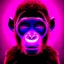 Placeholder: A beautiful portrait of a cyborg monkey purple neon color scheme, high key lighting, volumetric light high details psychedelic background