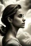 Placeholder: emma watson : The contours of the woman are crafted from dense yet delicate clouds, making her appear goddess-like as she seemingly floats weightlessly in the sky. Boundless Harmony: The amalgamation of clouds forms a feminine figure seamlessly merging with the surroun