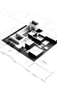 Placeholder: Concept diagram with large ameba plaza and three heighted rectangles, flat surface, black and white, 2d