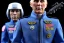 Placeholder: Plastic Mike Pence as G.I. Joe toy Doll figure With a pistol space force Commander Blue fabric uniform, black Moonboot