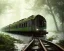 Placeholder: an abandoned train on tracks overgrown by nature with large puddles of water flooding part of tracks, warrior stand in front, 8k resolution, high-quality, fine-detail, intricate, digital art, detailed matte, volumetric lighting, illustration, 3D octane render, brian froud, howard lyon, selina french, anna dittmann, annie stokes, lisa parker, greg rutowski