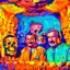 Placeholder: Saddam and George Bush in cave sounded by skulls in the cave walls