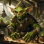 Placeholder: old fantasy illustration goblin merchant