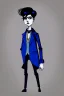 Placeholder: black haired blue eyed young man necromancer with gothic jewelry in the style of charles addams