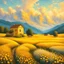 Placeholder: painting of a house in a field of flowers, inspired by Guido Borelli da Caluso, yellow hue, dotart, dragan bibin, fantasy italy, golden colour, jingna zhang, golden hour, perfect Wide long shot visual by @challenge2pt masterpiece.