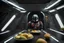 Placeholder: the mandalorian eating mangos front lighting in a spaceship