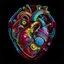 Placeholder: FLAT VECTOR LAYERED 2-D MULTICOLORED COMPLIMENTARY NEON MECHANICAL HUMAN HEART, METALLIC,