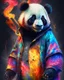 Placeholder: Panda grizzle hybrid colors clothes with lollipopd dark fire art ,Hyperrealistic stunning Master piece