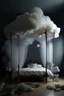 Placeholder: A bed made of clouds, tulle, organza, lanterns, ivy, flowers floats across the sky on a cloud ::above the bed there is a canopy made of long white tulle:: top view. The whole object is in the frame. a deep perspective. the panorama. ink drawing with a thin pen. In the style of Thomas Kincaid:: intricate, filigree. very pale pastel painting. drawing. lightness, lightness, ephemerality
