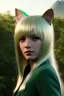 Placeholder: Clear focus,High resolution,High quality, Blonde long hair, green eyes, cat ears, Realistic
