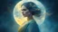 Placeholder: Victorian era, portrait of a beautiful woman 30 years old, beautiful airy dress, double exposure, fantasy, mystic, night, fog, blue, yellow, loose hair, moon, water, sparkles, fine drawing, clear lines, bright colors, high resolution, 3D , clear lines, photorealism,