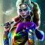 Placeholder: only margot robbie, fly hair, mist around, highly realistic, highly detailed, gangsta armor, mist around, smoke , suicide squad ,24mm , afrofuturistic ,