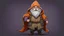 Placeholder: A gnome with a slightly gray skin color, draw him with a medium sized beard and a long mustache, both the beard and mustache should be lavender in color, he should be wearing a slightly faded orange overcoat , an olive green hooded cape and a hunter's boot. As a background, use a slightly dark cave background . Dungeons and Dragons style, role-playing game, World of Warcraft, Lord of the Rings, Gandalf.