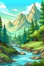 Placeholder: design, painting of a mountain with trees and water, a detailed painting, environmental art, detailed painting, outlined art, 2d game art