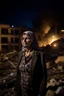 Placeholder: Palestinian woman , Destroyed Buildings , with a Explosions, at night