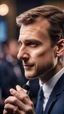 Placeholder: Macron putting on make up in studio,bokeh like f/0.8, tilt-shift lens 8k, high detail, smooth render, down-light, unreal engine, prize winning