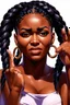 Placeholder: A vibrant digital illustration of a Caribbean woman with a confident expression. She is making a gesture by rolling her eyes and a raised brow. highly detailed two large braids . Her large hoop earrings are clearly visible, adding to the bold and expressive character of the artwork. with soft lighting accentuating the details of her face.", ink wash