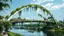 Placeholder: A stunning pedestrian bridge with large parabolic arches supporting the structure, gracefully rising above a river. The bridge incorporates floating gardens and hanging vines, which cascade from the arches, blending nature and mathematical precision. The elegant parabolic arcs create a sense of balance and harmony between the bridge and its natural surroundings. Award-winning photograph.